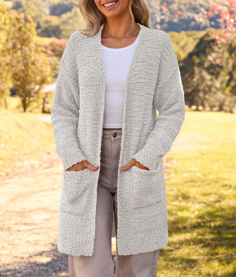 MEROKEETY Women's 2025 Winter Long Sleeve Soft Chunky Knit Sweater Open Front Cardigan Outwear Coat Off-White - Image 2